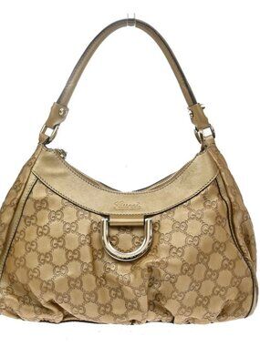GUCCI Logo Abbey GG Pattern Shoulder Hand Bag Leather Gold GHW Italy 84KD969